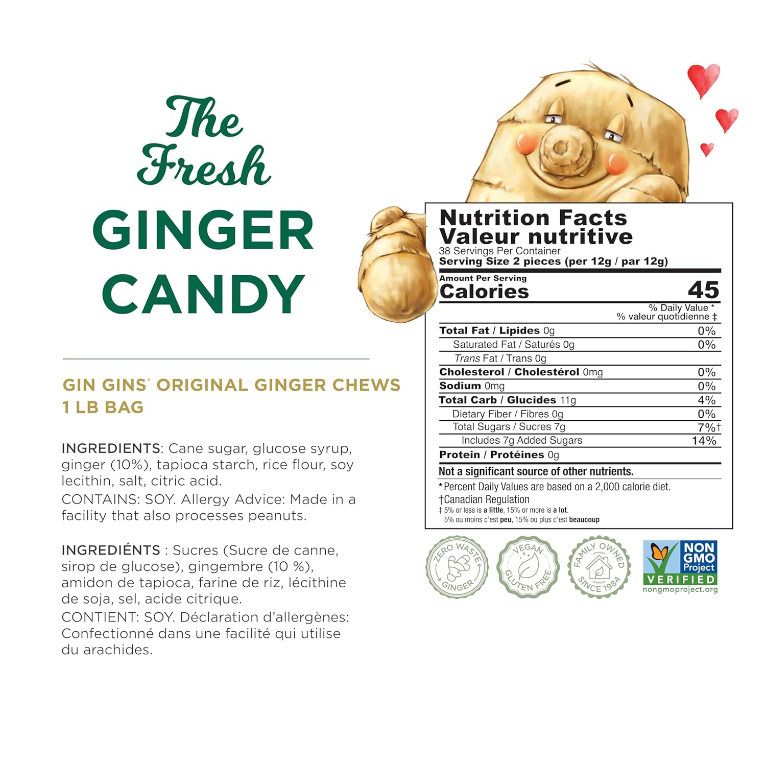 GIN GINS Original Ginger Chews – Natural Fresh Ginger Candy by The Ginger People – Individually Wrapped Healthy Candy – Original Flavor – Large 1 lb Bag (16oz) – Pack of 1