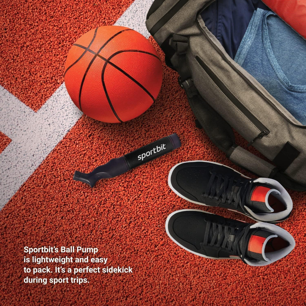 SPORTBIT Ball Pump for Sports Balls - Push & Pull Inflating System - Hand Pump for All Exercise Balls - Volleyball Pump, Basketball Inflator, Football & Soccer Ball Air Pump - Goes with 5 Needles Set
