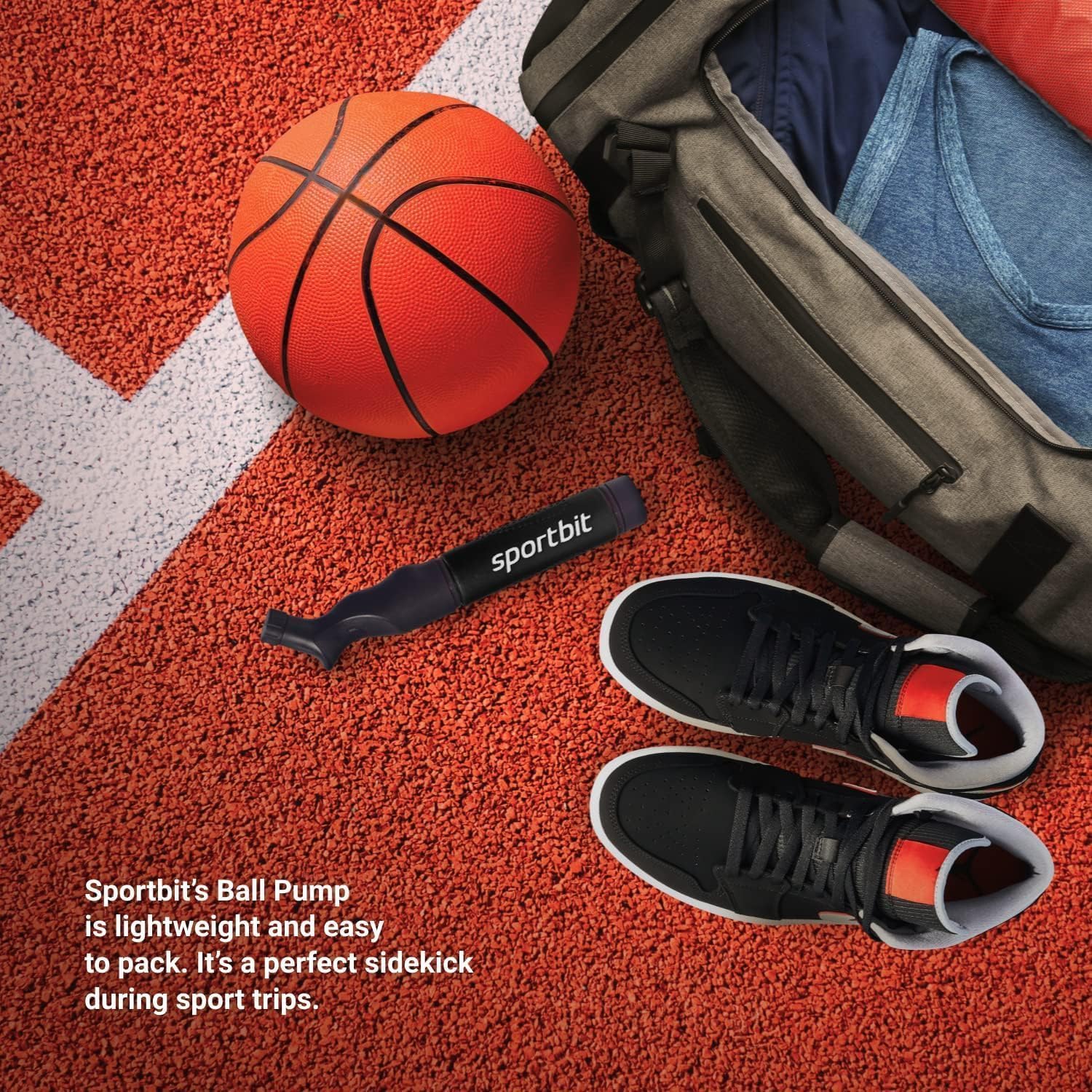 SPORTBIT Ball Pump for Sports Balls - Push & Pull Inflating System - Hand Pump for All Exercise Balls - Volleyball Pump, Basketball Inflator, Football & Soccer Ball Air Pump - Goes with 5 Needles Set