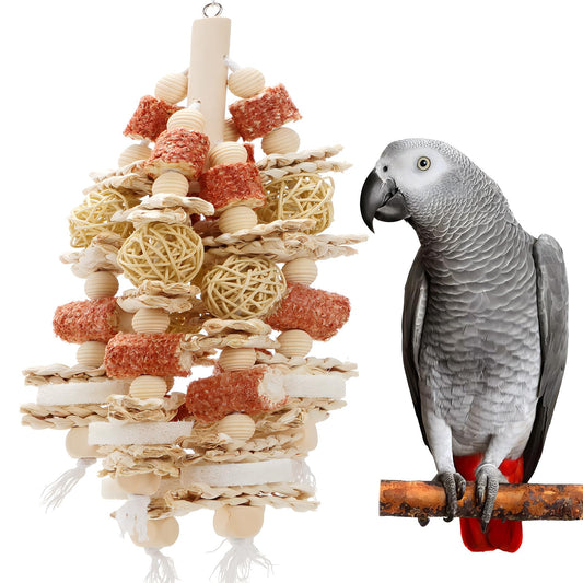 Bird Toys that is 17.5 Inches in Length, Parrot Toy Designed for Chewing Features Natural Corn cob and Loofah Slices, Can Be Hung in Large and Medium-Sized Parrot Cages
