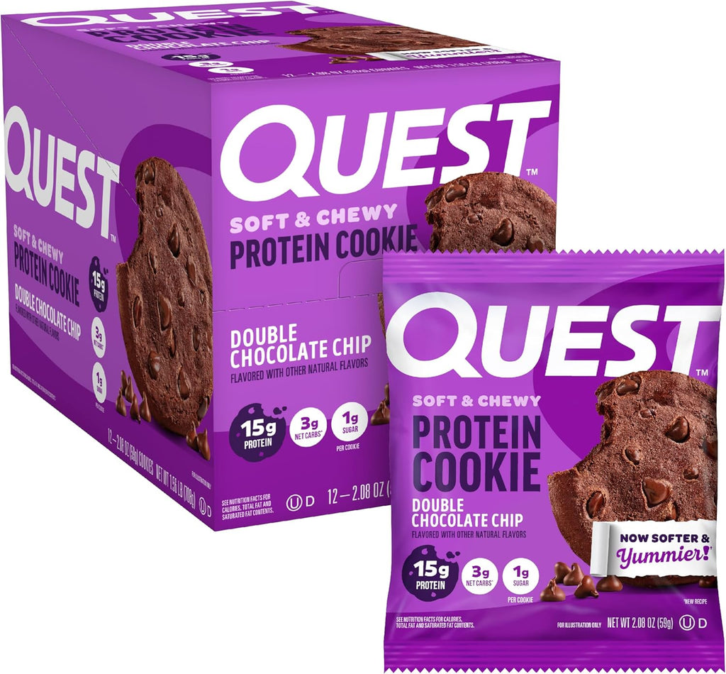 Quest Soft & Chewy Protein Cookie - 15g Protein - Double Chocolate Chip (12 Cookies)