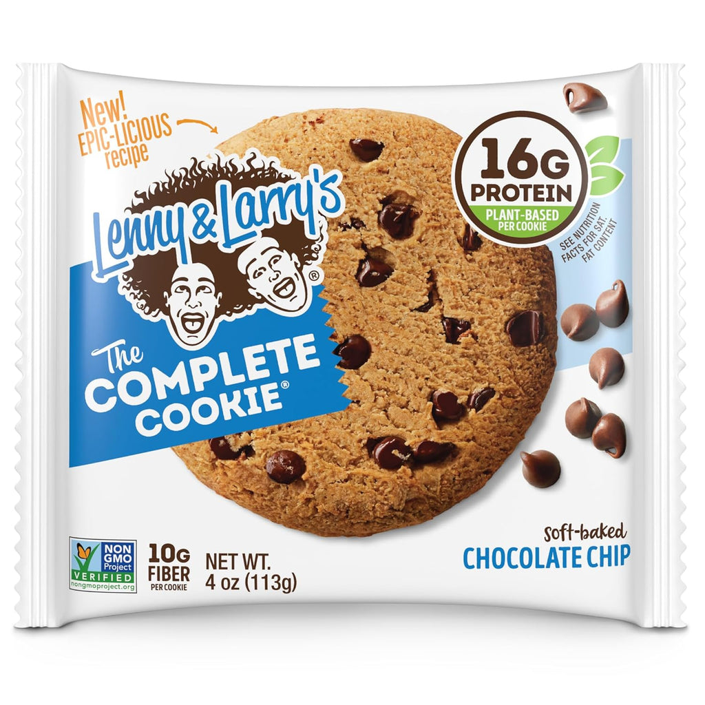 Lenny & Larry's Complete Protein Cookie, [Chocolate Chip], Chewy Soft Baked, 16g Plant Protein, Vegan, Non-GMO, High Fiber, 4 Ounce Cookie (Pack of 12)