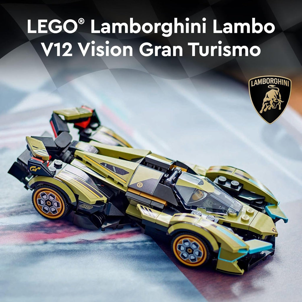 LEGO Speed Champions Lamborghini Lambo V12 Vision GT Super Car, Formula 1 Vehicle Toy, Driving Playset, Buildable Model Set for Kids, Lamborghini Car, Gift for Kids and Gaming Fans, F1 Toy, 76923
