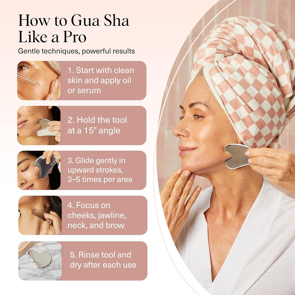 Kitsch Stainless Steel Gua Sha Facial Tools - Lymphatic Drainage Massager for Face & Chin, Jawline Shaper, Double Chin Reducer, Guasha Tool for Face Massager, Skin Care Tools Gifts for Women - Silver