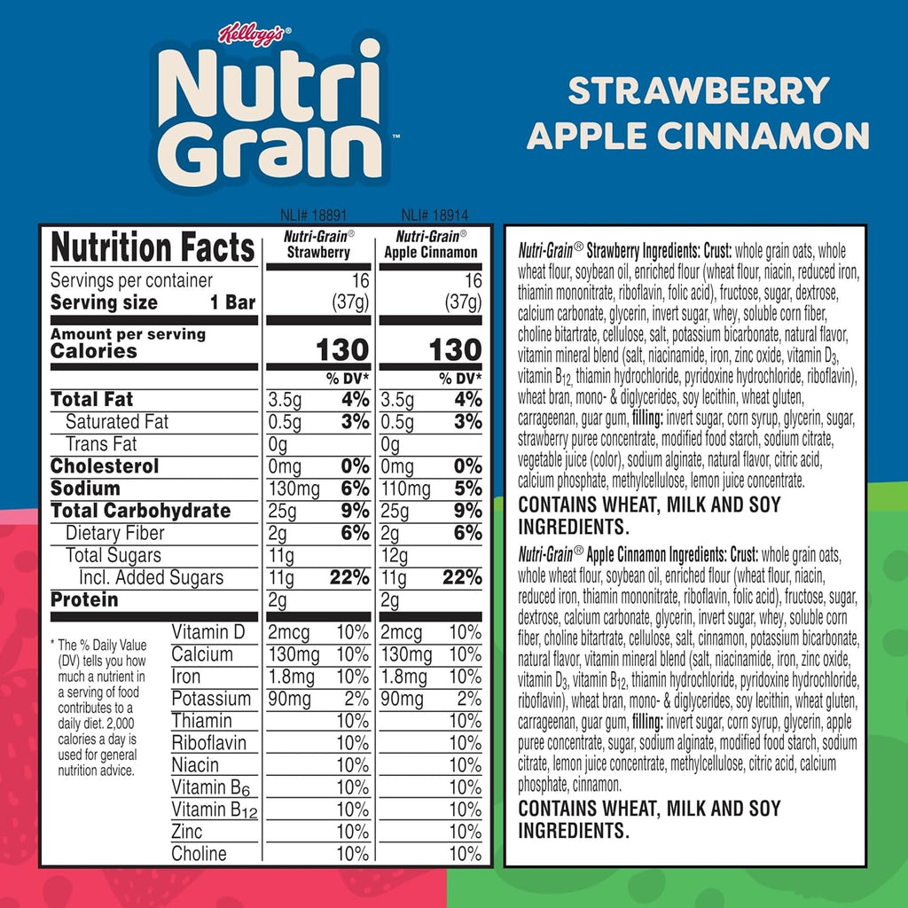 Nutri-Grain Breakfast Bars, Made with 10g Whole Grains, Snack Bars, Variety Pack (3 Boxes, 48 Count)