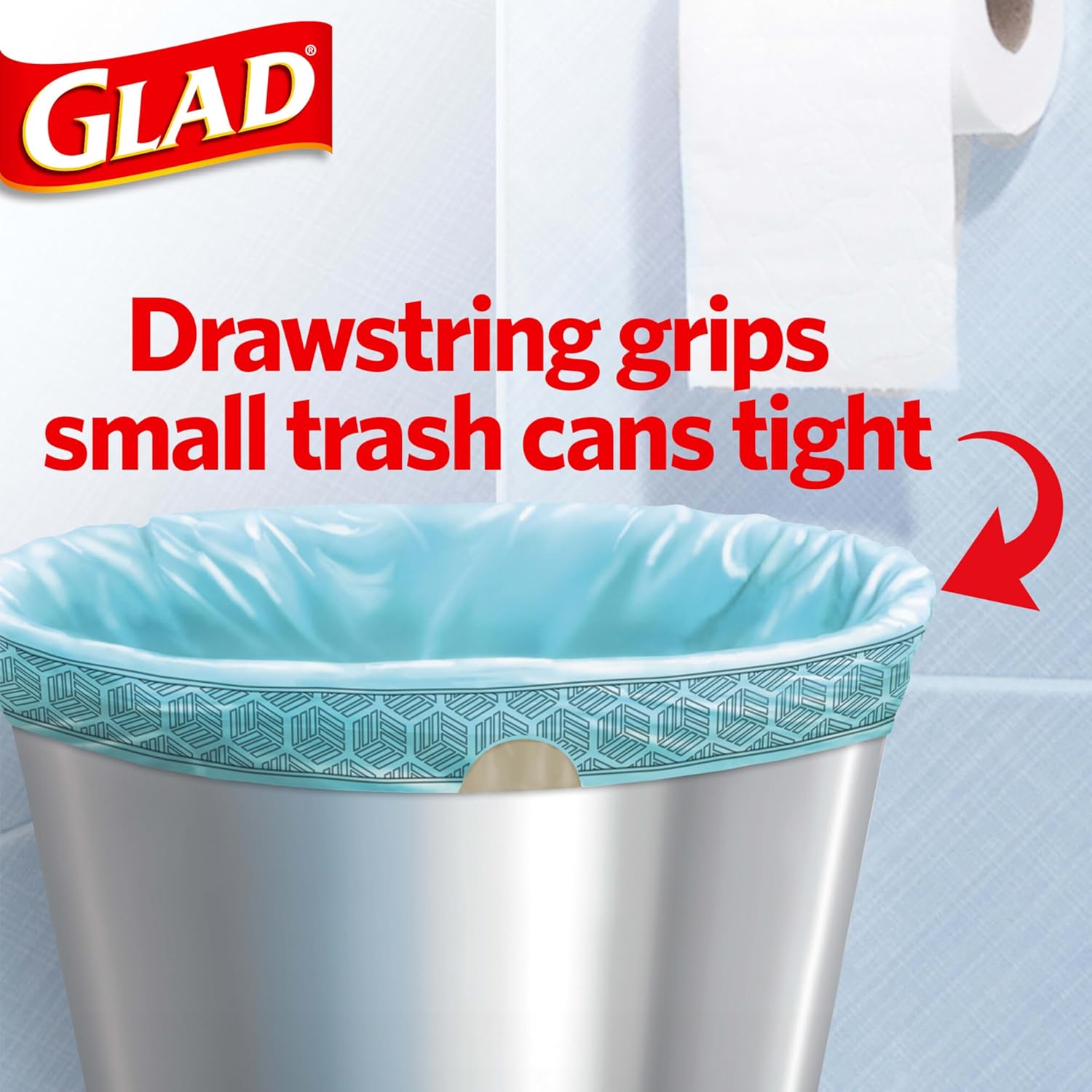Glad Odorshield Small Drawstring Trash Bags, 4 Gal, Febreze Beachside Breeze, 80 Ct, Pack May Vary
