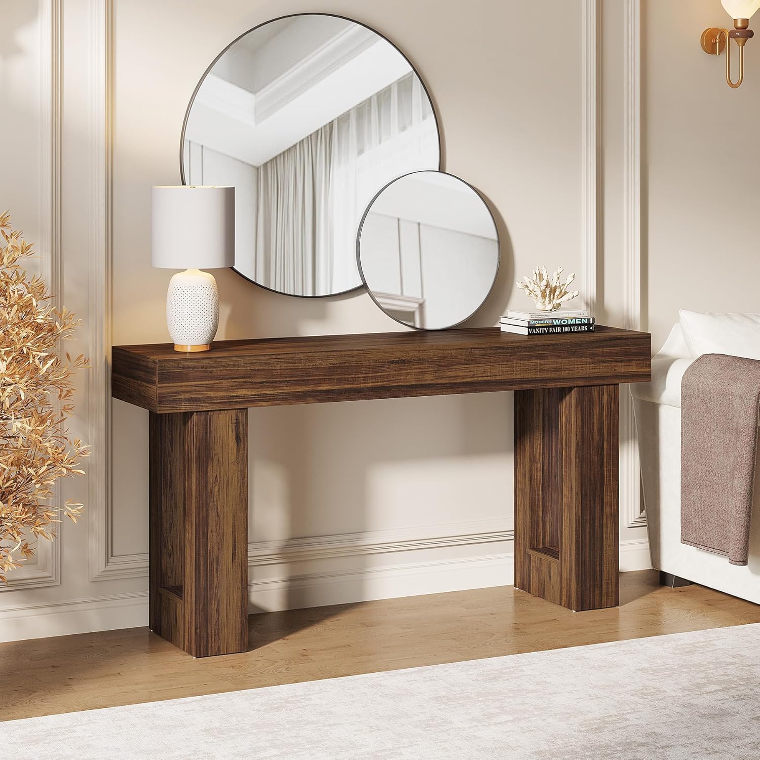 Tribesigns 63-Inch Long Console Table, Wooden Rectangular Sofa Table Behind The Couch, Farmhouse Entryway Table for Entrance, Hallway, Living Room (Rustic Brown)