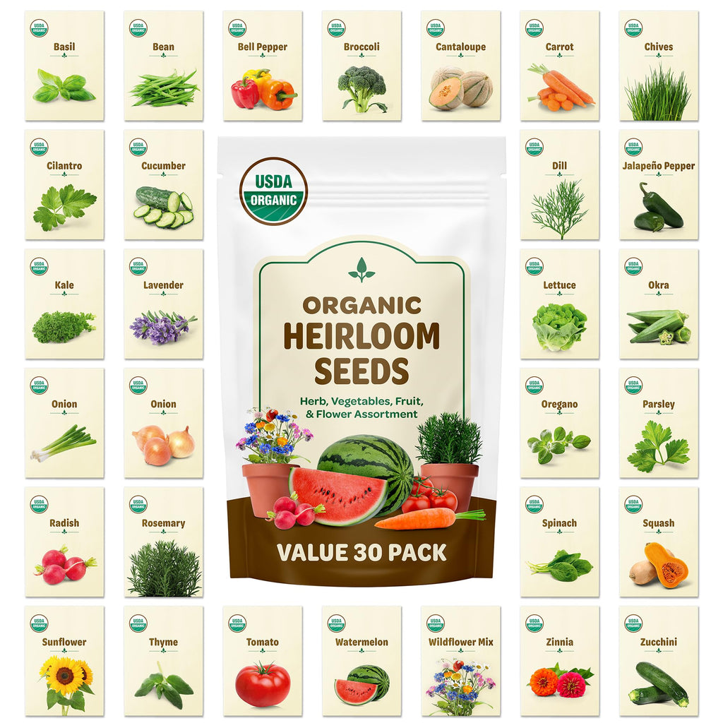 Back to the Roots 100% Heirloom Rescued Seeds, Variety Pack, 30ct of Organic Veggies, Herbs & Flowers to Prevent Waste (Assortment Varies)