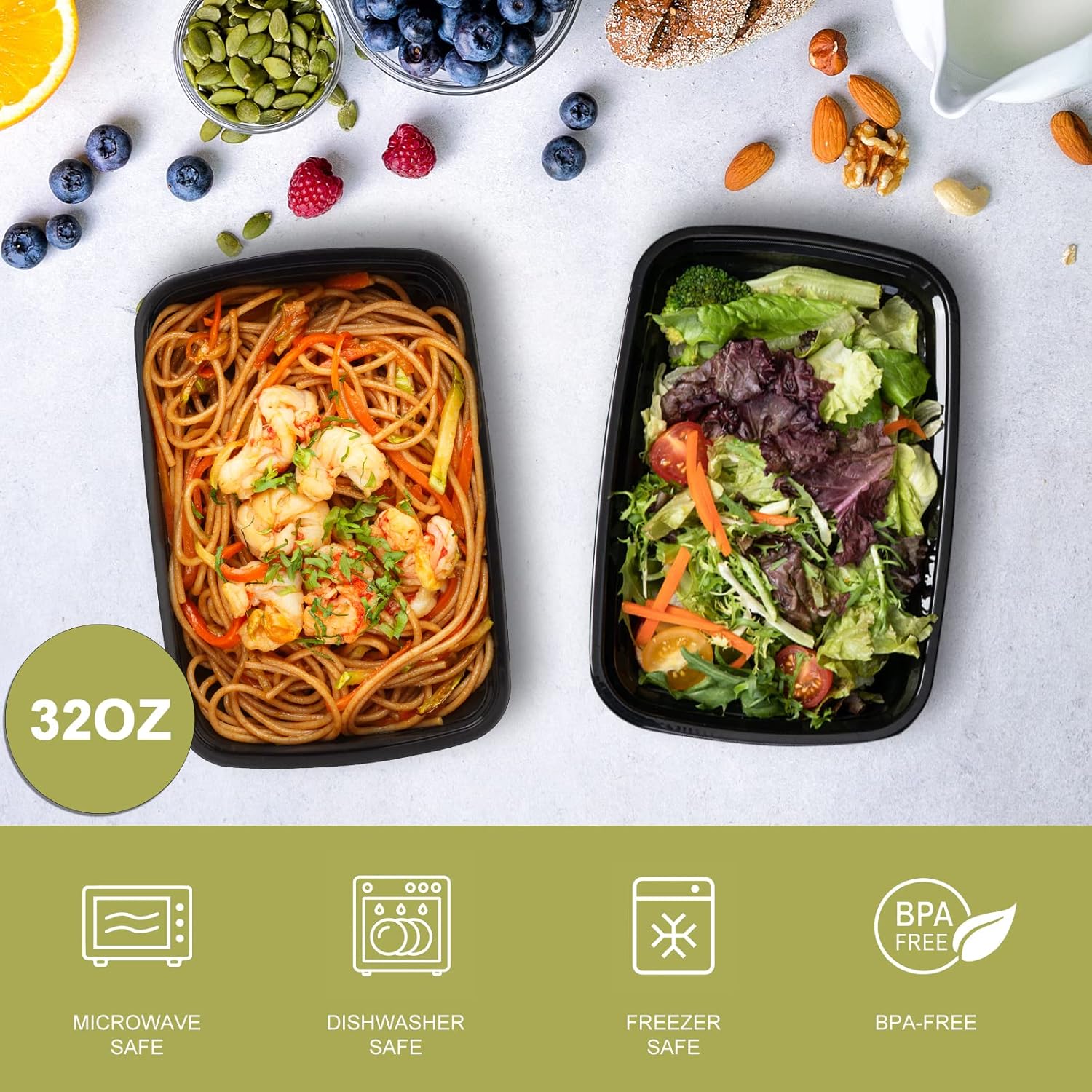 15 Pack- Meal Prep Containers 32oz, Plastic Food Prep Containers Reusable, Leakproof To Go Food Containers with Lids, BPA-Free, Microwave/Dishwasher/Freezer Safe