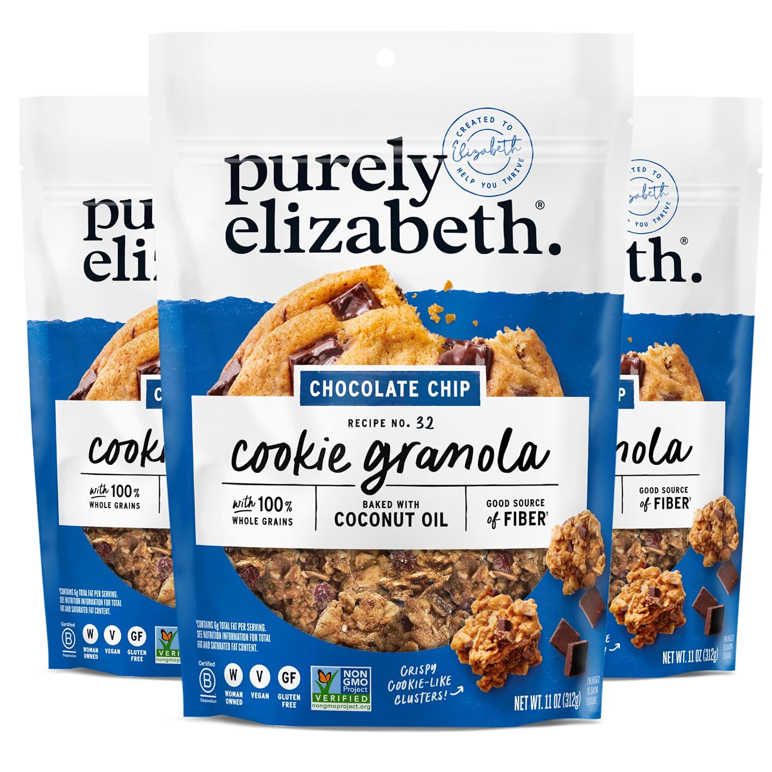 Purely Elizabeth Cookie Granola Chocolate Chip 11 OZ (3 Pack)