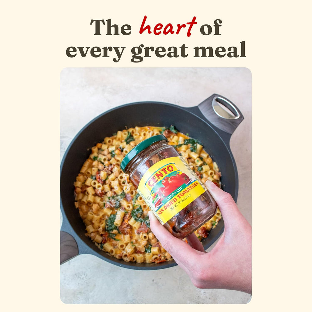 Cento Chefs Sun Dried Tomatoes in Oil & Spices for Pasta, Salad & Antipasto - Grown and Processed in Italy - Gluten-Free, Non-GMO, Low Sodium Italian Tomatoes - 10 Ounce Jar