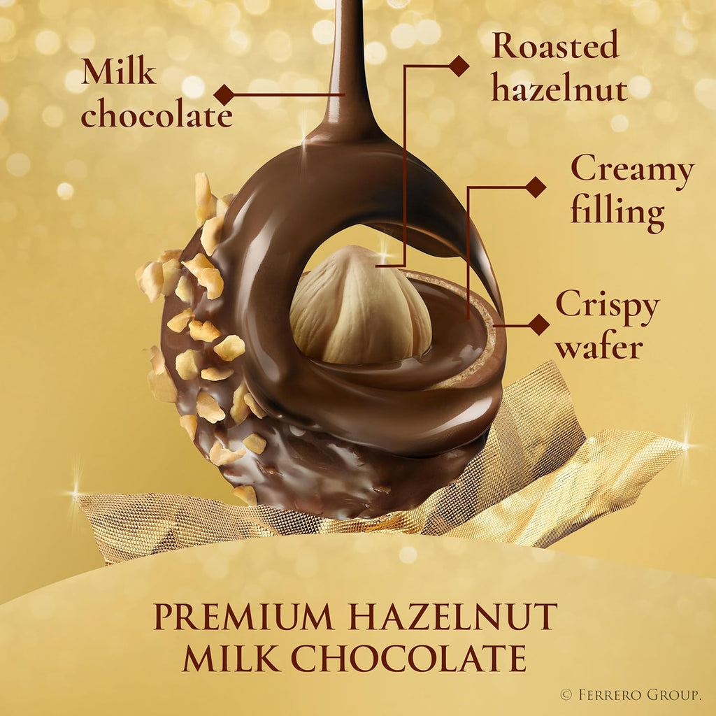Ferrero Rocher, Premium Milk Chocolate Hazelnut, Individually Wrapped Chocolate Gift Box, 24 Count, 10.6 oz