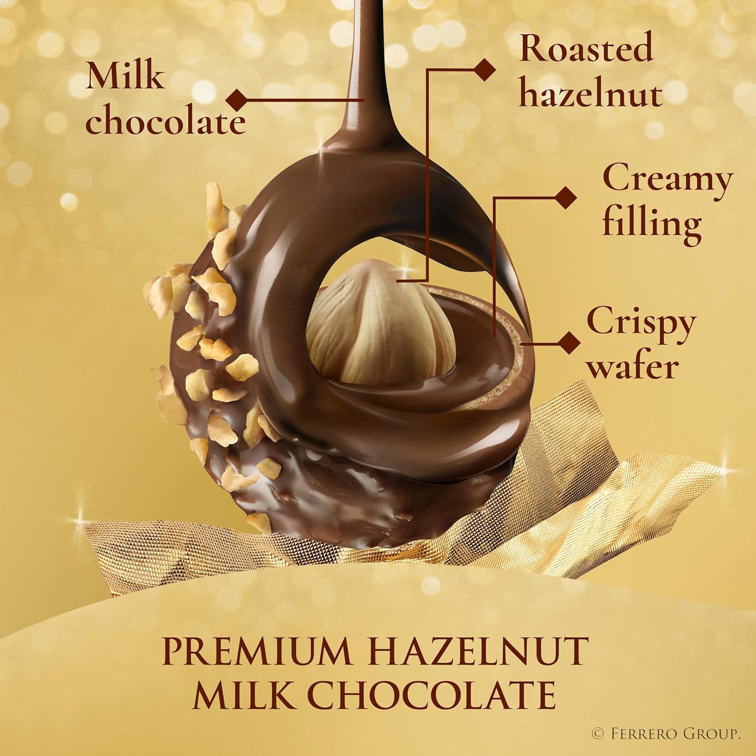 Ferrero Rocher Gourmet Hazelnut Milk Chocolate Gift Box, 12 Individually Wrapped Chocolates, 5.3 oz
