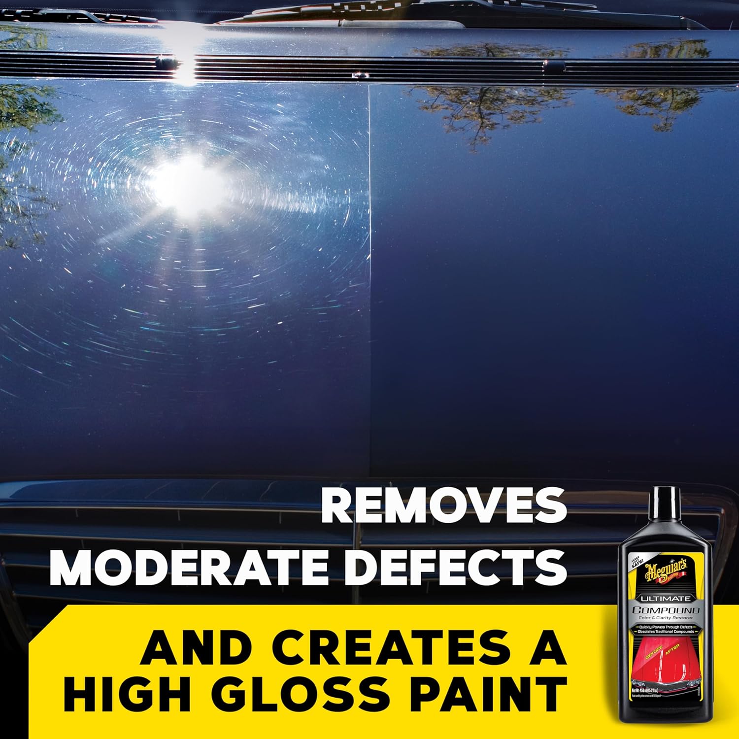 Meguiar’s Ultimate Compound, Pro-Grade Car Scratch Remover for Paint Correction, Removes Swirls and Defects While Restoring Gloss and Shine, Christmas Gifts for Car Guys, 15.2 Oz