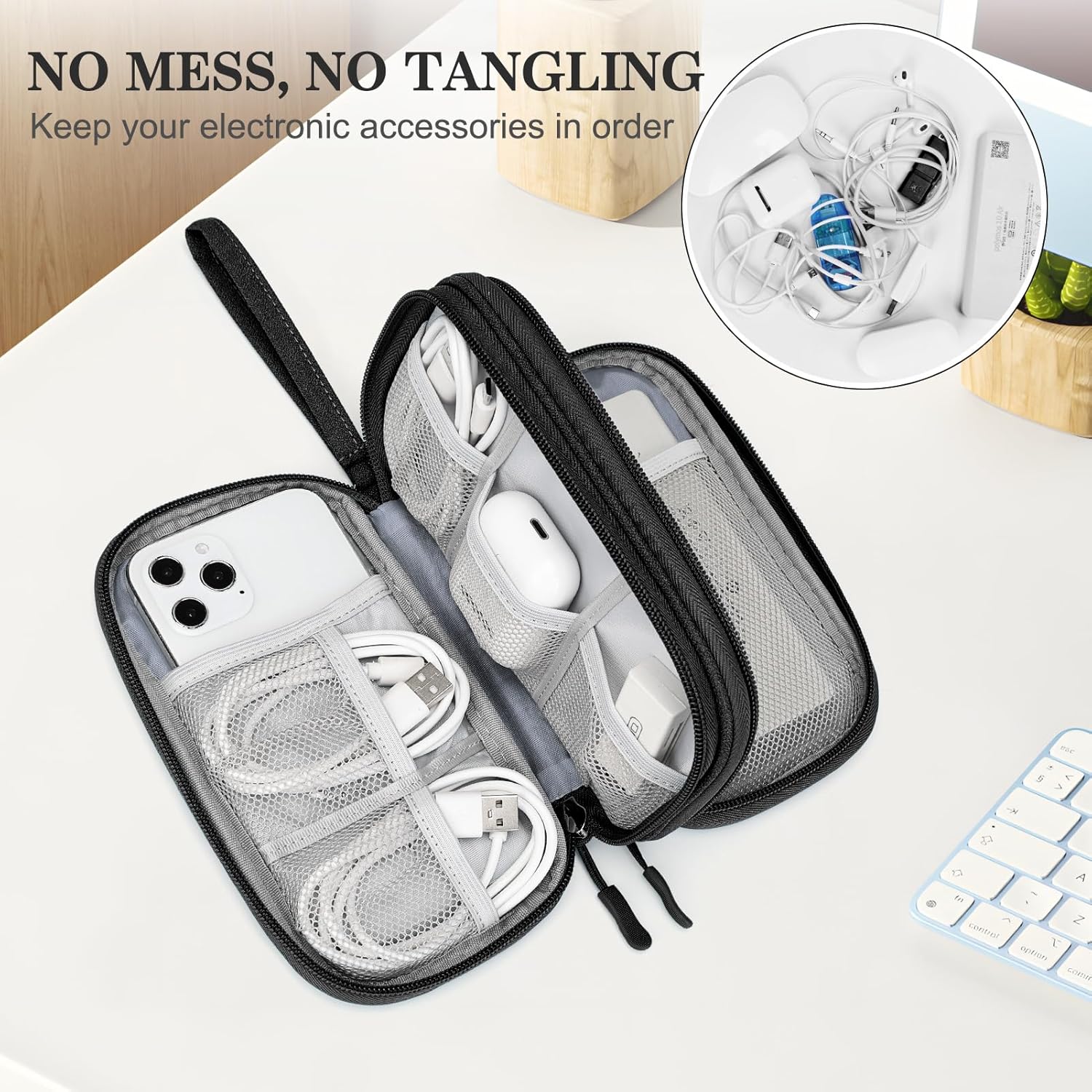 FYY Electronic Organizer, Travel Cable Organizer Bag Pouch Electronic Accessories Carry Case Portable Waterproof Double Layers All-in-One Storage Bag for Cable, Cord, Charger, Phone, Earphone Coffee