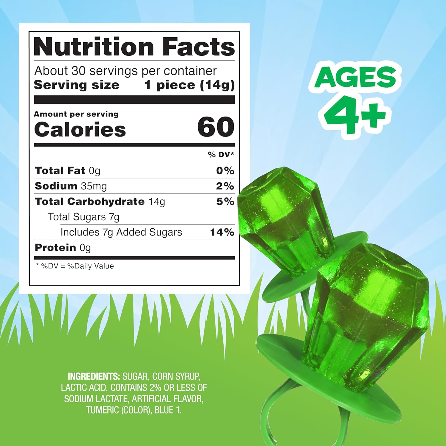 Ring Pop Green Easter Candy Lollipops, 30Ct Bulk Candy Individually Wrapped in Green Watermelon Flavor, Full Size, Fun St. Patrick’s Day Party Favors, Birthday Parties, Easter Basket Stuffers