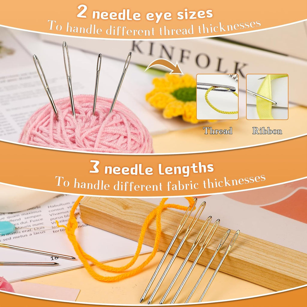 TLKKUE 12 Pcs/3 Sizes Large-Eye Blunt Needles, Steel Yarn Needle with Needle Threader, Tapestry Needle for Sewing Crochet Knitting Embroidery (Silver 2.08in/2.36in/2.76in)