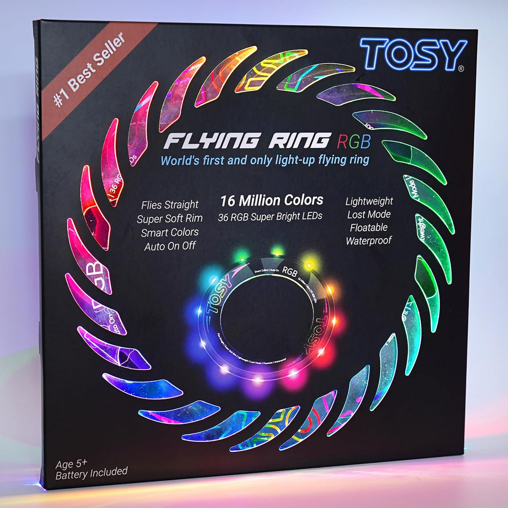 TOSY Flying Ring - 36 RGB Multicolor or 12 Monocolor LEDs, Super Bright, Lost Mode, Auto Light Up, Christmas Stocking Stuffers Gift for Kid/Teen/Boy/Girl, Safe, Waterproof, Pool/Beach/Camping Toy