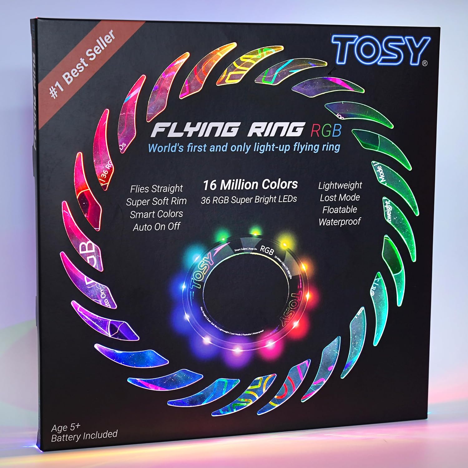 TOSY Flying Ring - 36 RGB Multicolor or 12 Monocolor LEDs, Super Bright, Lost Mode, Auto Light Up, Christmas Stocking Stuffers Gift for Kid/Teen/Boy/Girl, Safe, Waterproof, Pool/Beach/Camping Toy