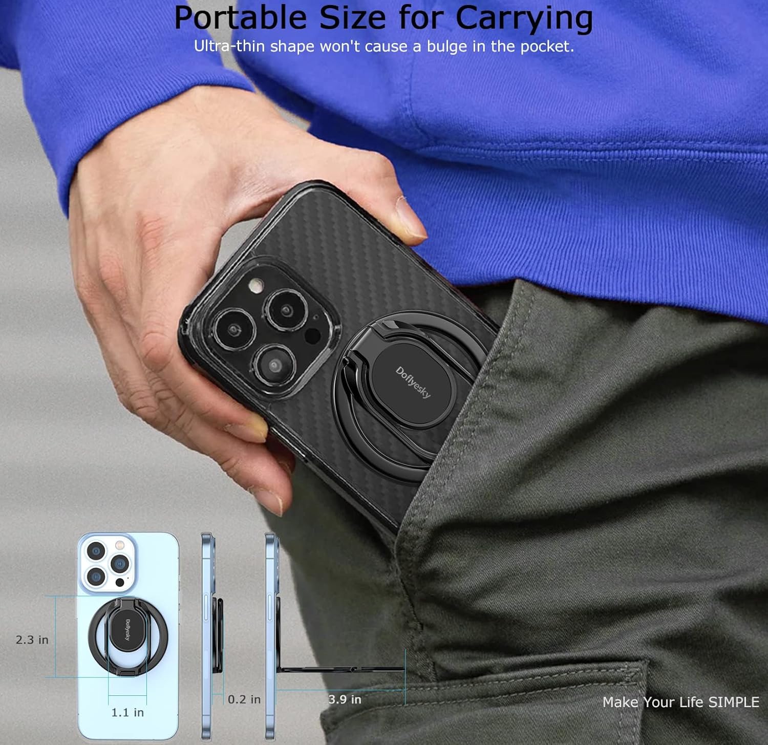 Magnetic Phone Ring Holder with Magsafe, Double Adjustable Gym Finger Ring Grip, Removable Phone Grip, for iPhone, iPad and Smartphones, Compatible with Magnetic Car Mount (Colorful)