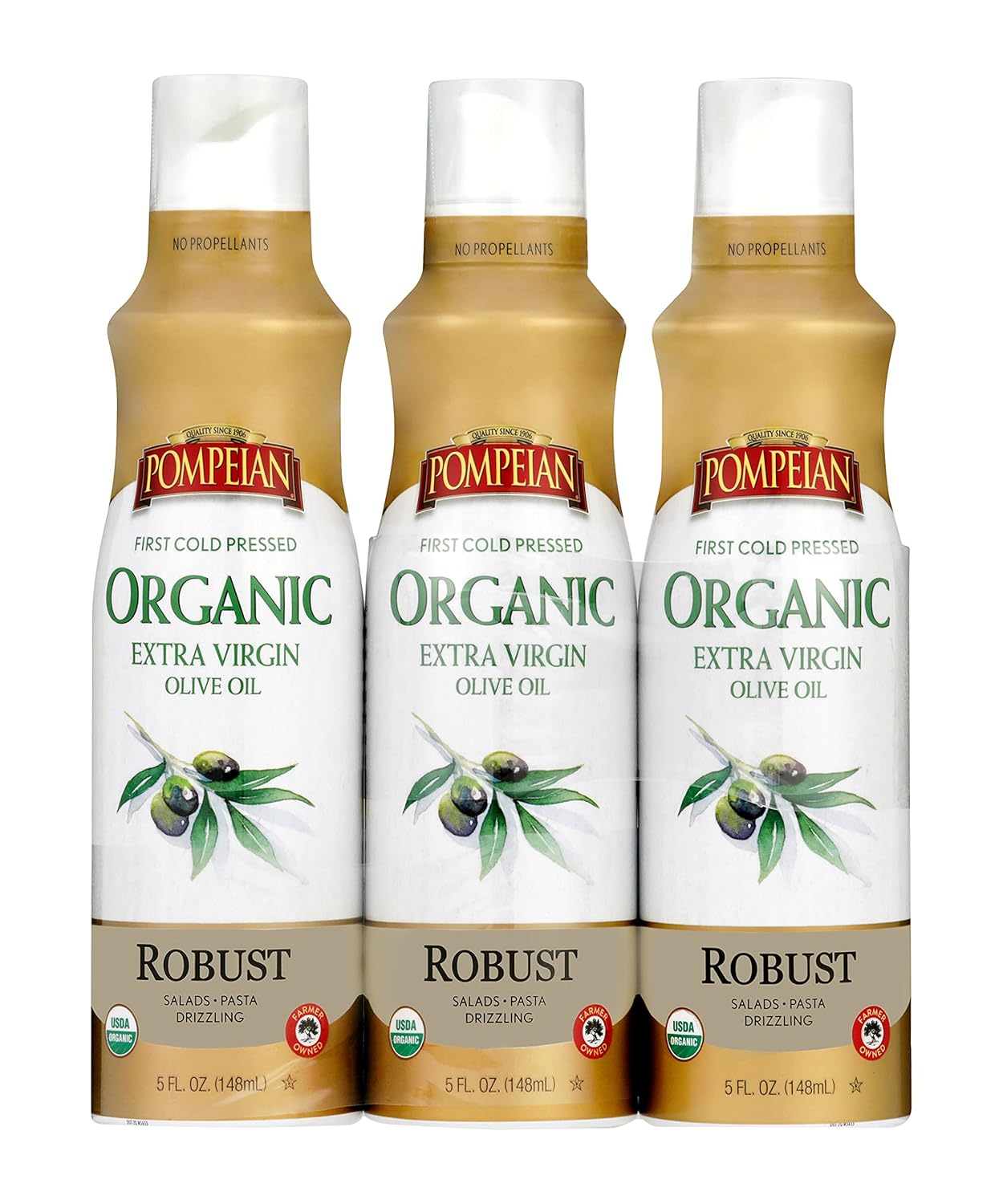 Pompeian USDA Organic Extra Virgin Olive Oil Non-Stick Cooking Spray, No Propellant, 5 Fl Oz, Pack of 3