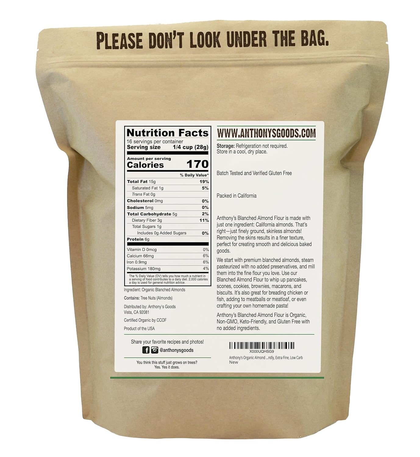 Anthony's Organic Almond Flour, 1 lb, Blanched, Gluten Free, Non GMO, Keto Friendly, Extra Fine, Low Carb