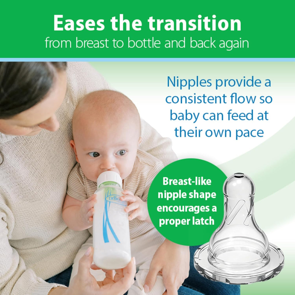 Dr. Brown's Natural Flow Anti-Colic Options+ Narrow Glass Baby Bottle 8 oz/250 mL, with Level 1 Slow Flow Nipple, 4 Pack, 0m+