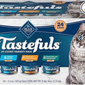 Blue Buffalo Tastefuls Wet Cat Food Paté Variety Pack, Made with Natural Ingredients, Chicken, Turkey & Chicken, Ocean Fish & Tuna Entrées, 5.5-oz Cans (24 Count, 8 of Each)