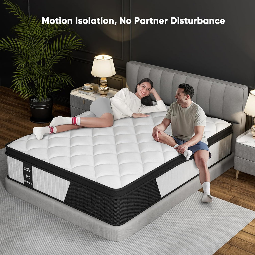 12 Inch King Size Mattress - 2025 Upgraded Hybrid Cooling Gel Memory Foam & Pocket Coils, Medium Firm Mattress in a Box for Back Neck Pain Relief, Motion Isolation, Edge Support, Breathable, White