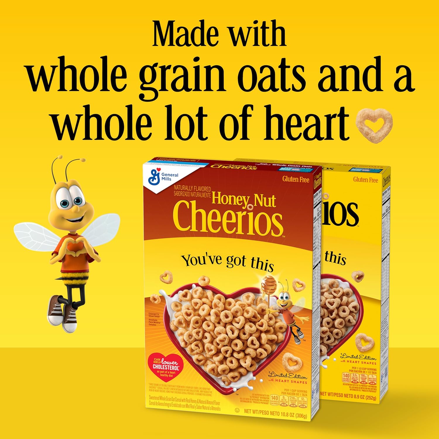 Cheerios Cereal, Limited Edition Heart Shapes, Affirmations Box, Heart Healthy, Gluten Free, Giant Size, 20 oz