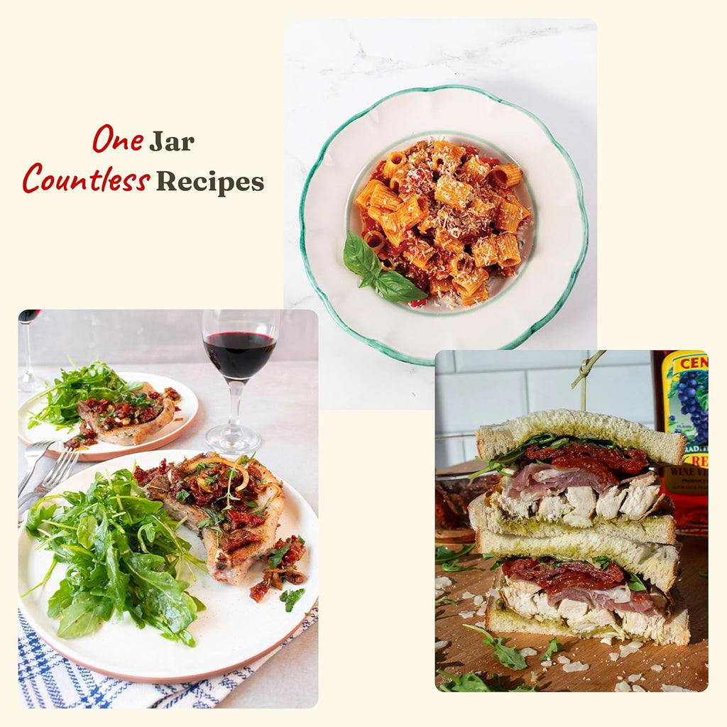 Cento Chefs Sun Dried Tomatoes in Oil & Spices for Pasta, Salad & Antipasto - Grown and Processed in Italy - Gluten-Free, Non-GMO, Low Sodium Italian Tomatoes - 10 Ounce Jar