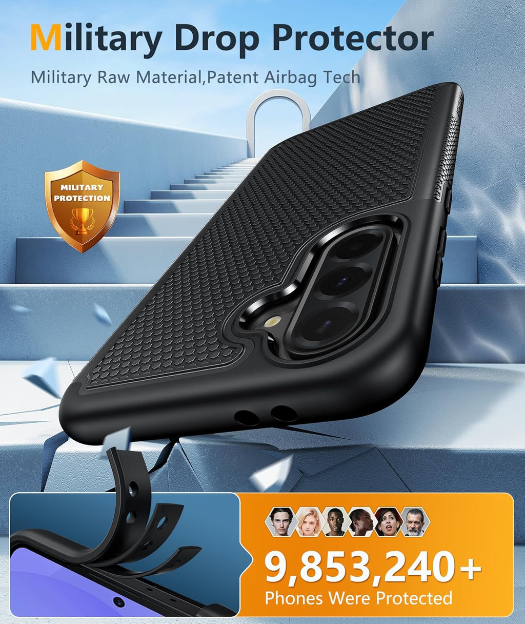 FNTCASE for Galaxy A16/A17 5G Phone Case - Samsung Military Grade Drop Protection, 14ft Drop Tested, Screen Protector Included, Anti-Slip Matte Textured, TPU+PC Dual Layer Shockproof Cover (Black)