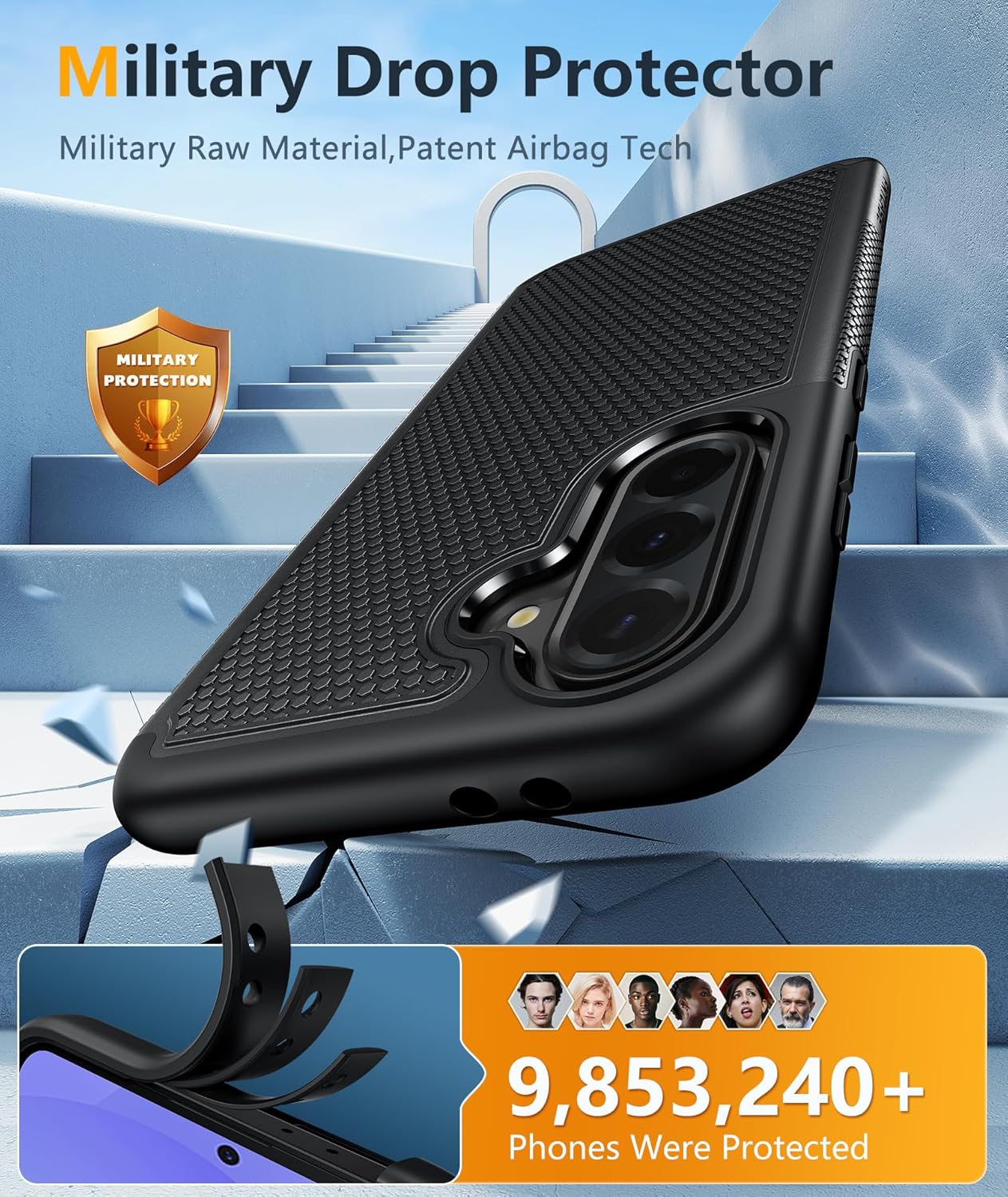 FNTCASE for Galaxy A16/A17 5G Phone Case - Samsung Military Grade Drop Protection, 14ft Drop Tested, Screen Protector Included, Anti-Slip Matte Textured, TPU+PC Dual Layer Shockproof Cover (Black)