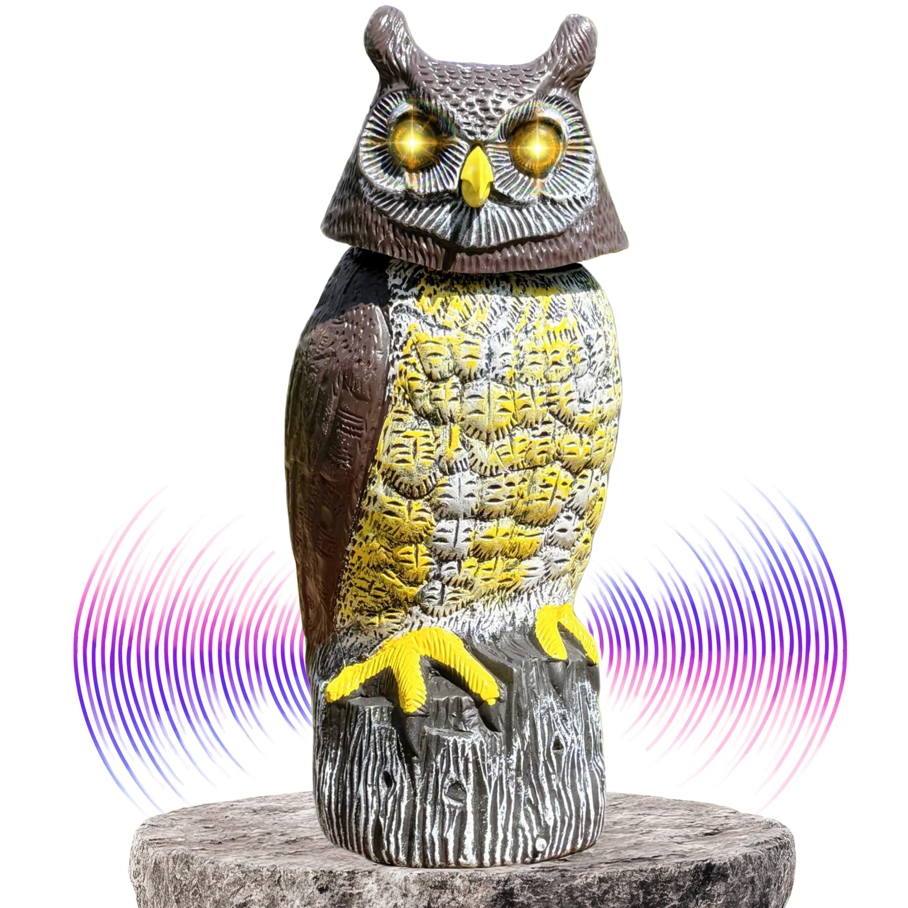 Large Solar Owl with Motion Detector, Flashing Eyes, Spinning Head, Realistic Hooting and Silent Mode, Garden Owl, Outdoor Statue, Decoration for Home, Garden, Patio and Fence