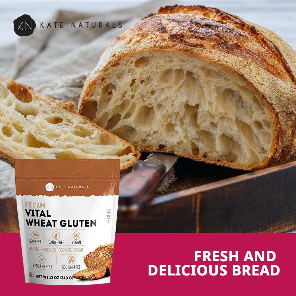 Kate Naturals Vital Wheat Gluten for Bread Making, Baking & Seitan. Compatible with Bread Machine (12oz, High Protein Flour)