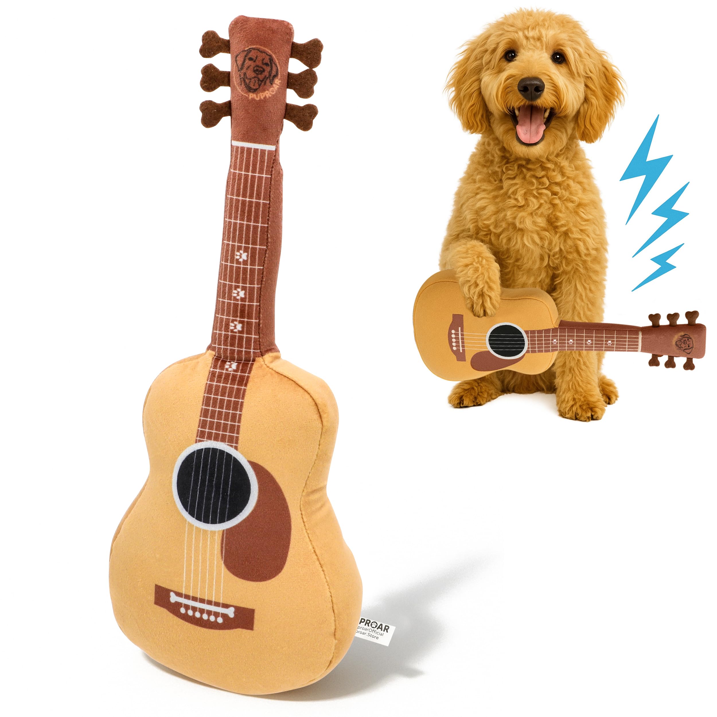 PUPROAR Guitar Dog Toy, Funny Plush Squeaky Puppy Gift, Unique Birthday Gift for Small, Medium & Large Breeds