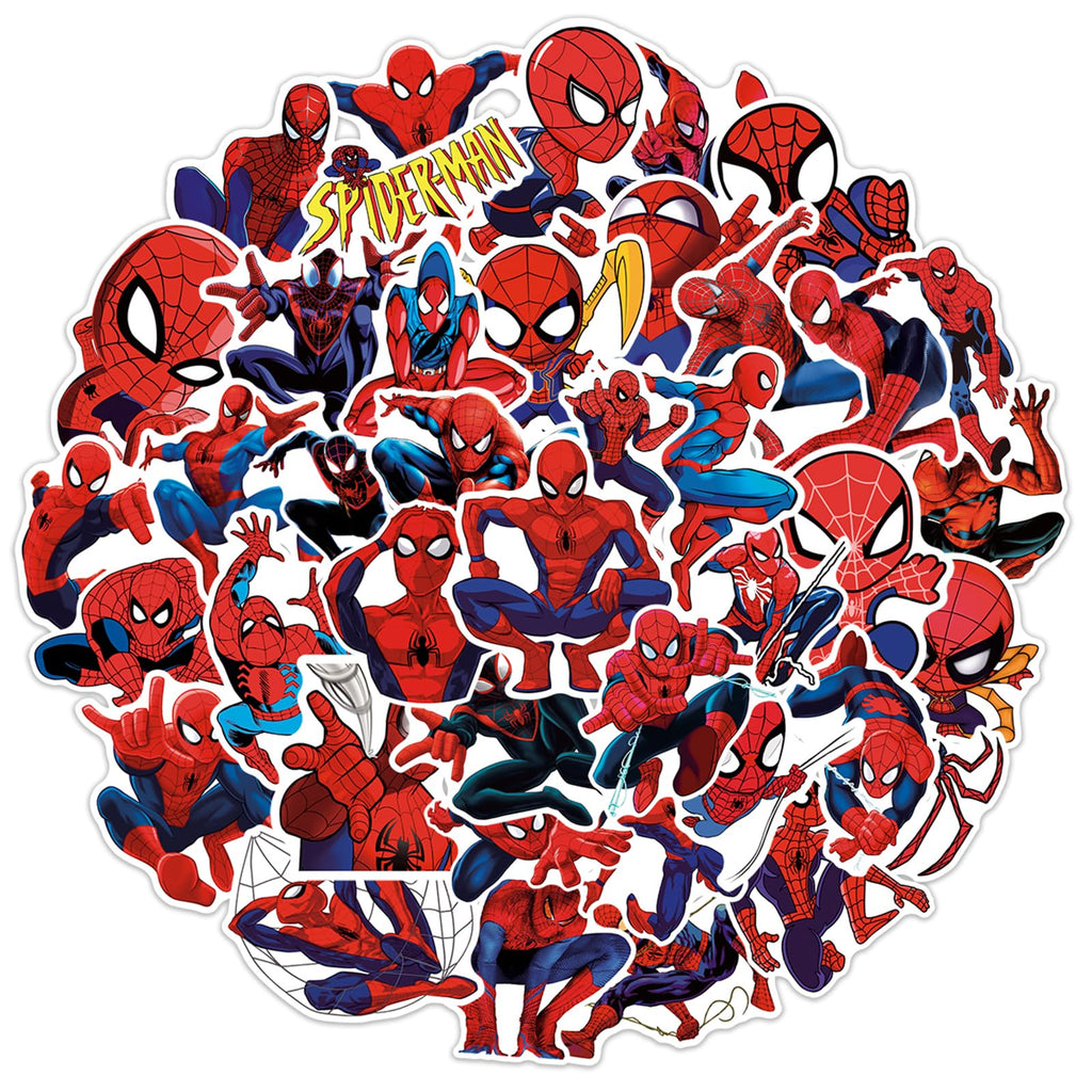 50pcs Spiderman Stickers for Water Bottle, Cool SuperHero Movie Waterproof Vinyl Decal for Kids Teen Adult Laptop Skateboard Phone Travel Case Bike Guitar Computer