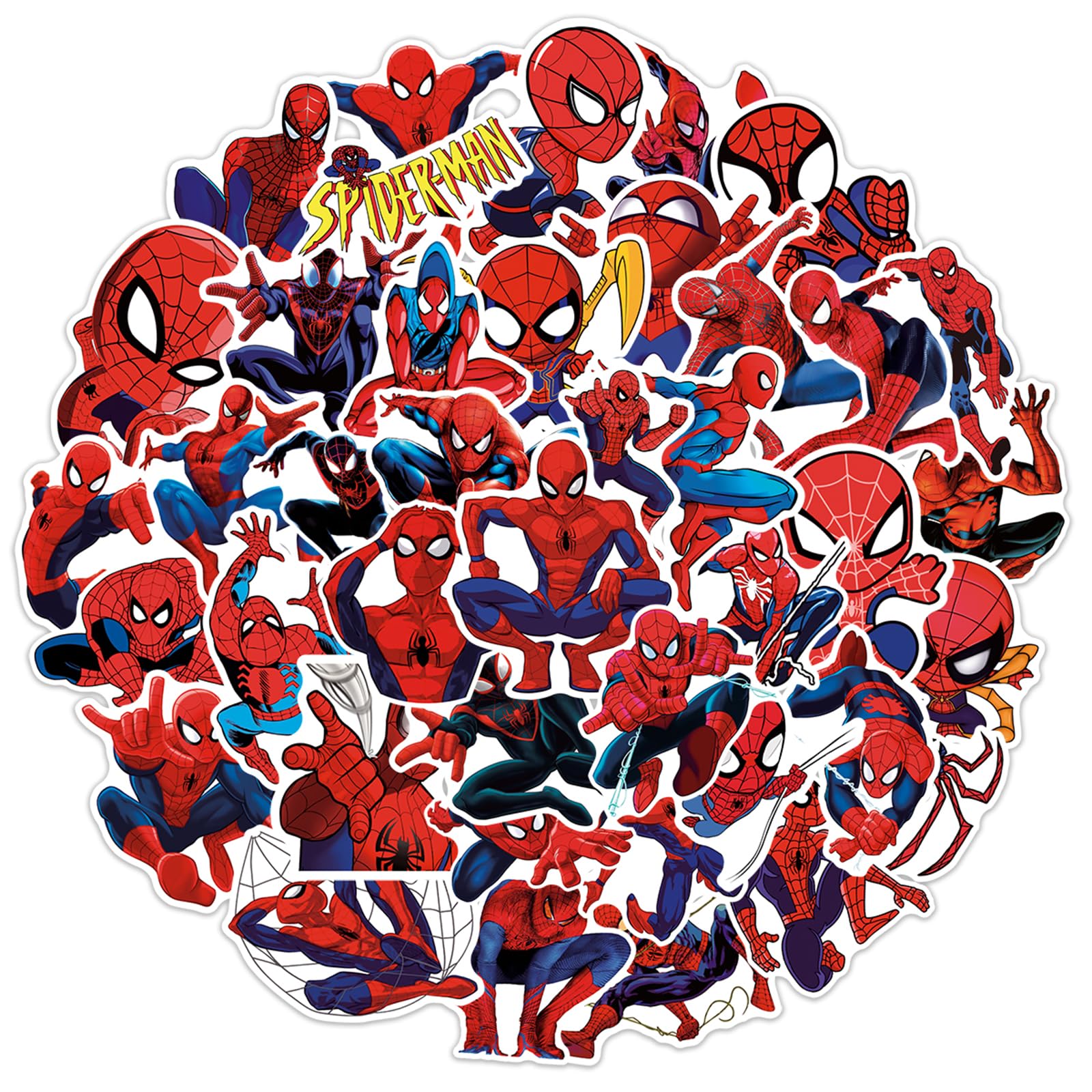 50pcs Spiderman Stickers for Water Bottle, Cool SuperHero Movie Waterproof Vinyl Decal for Kids Teen Adult Laptop Skateboard Phone Travel Case Bike Guitar Computer