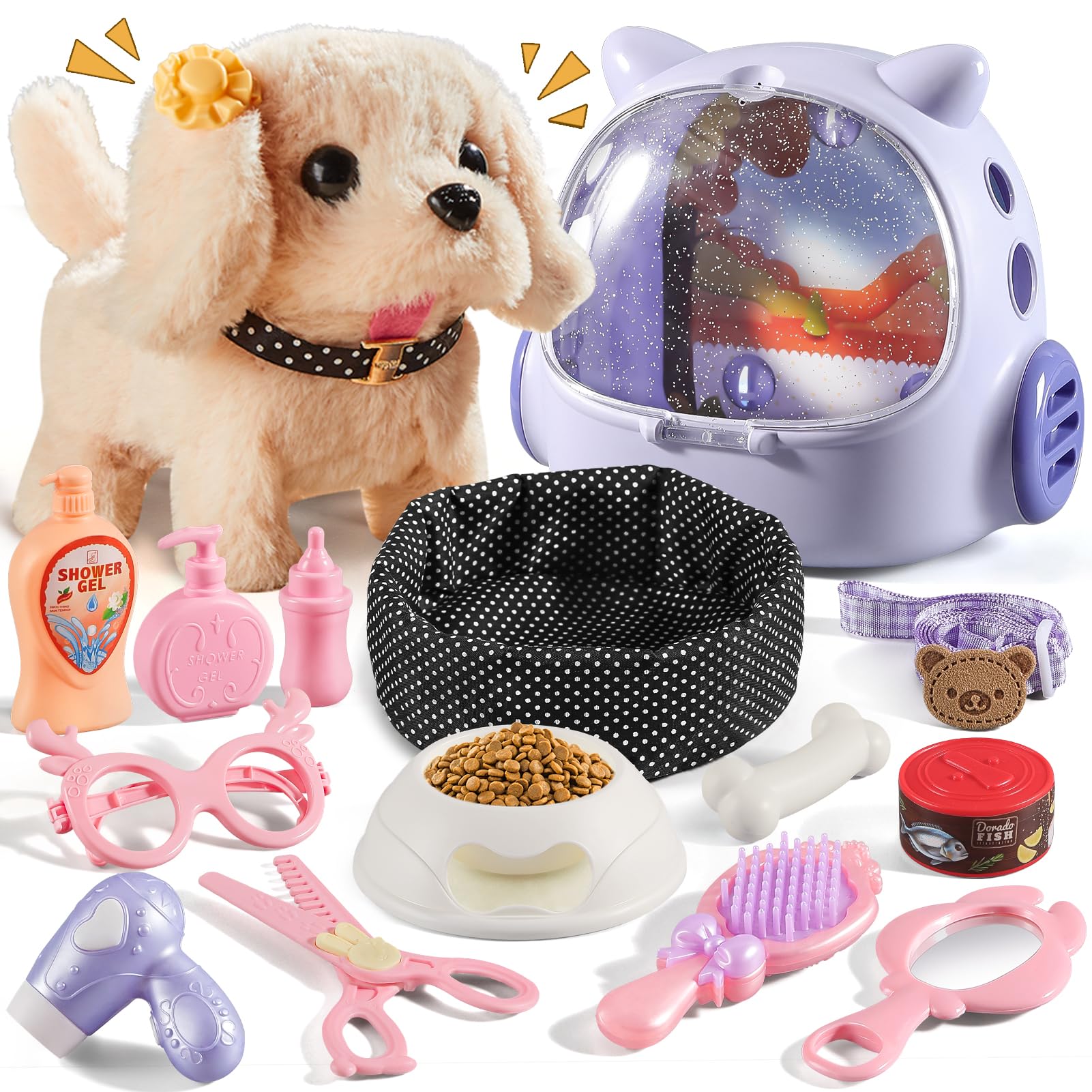 Vanvimen 16 Pcs Robot Dog Toys for Girls, Toys for 3 4 5 6 7 8 Year Old Girls Kids Boys, Realistic Robot Puppy Toddlers Girl Toy for 5-7 6-8, Ideas Birthday Gifts for Girl 3 4 5 6 Year Old