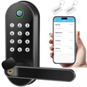 Fingerprint Smart Door Lock with Handle & Keypad – Bluetooth Keyless Entry for Front Door, Home, Kids, Guests, Airbnb & Rental, App + Code Access, Compatible with Alexa & Google, Easy DIY Install