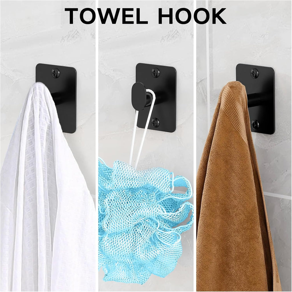 Matte Black Bathroom Accessories Set, KLJKPA 4 Pieces Bathroom Hardware Set, 24 inch Towel Bar, Towel Racks for Bathroom, Robe Towel Hooks, Toilet Paper Holder Wall Mounted