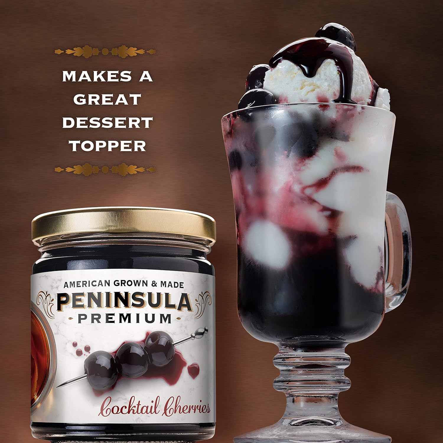 Peninsula Premium Cocktail Cherries | Award Winning | Deep Burgundy-Red | Silky Smooth, Rich Syrup | Luxe Fruit Forward, Sweet-Tart Flavor | Gourmet | American Grown & Made | 10.5 Ounce