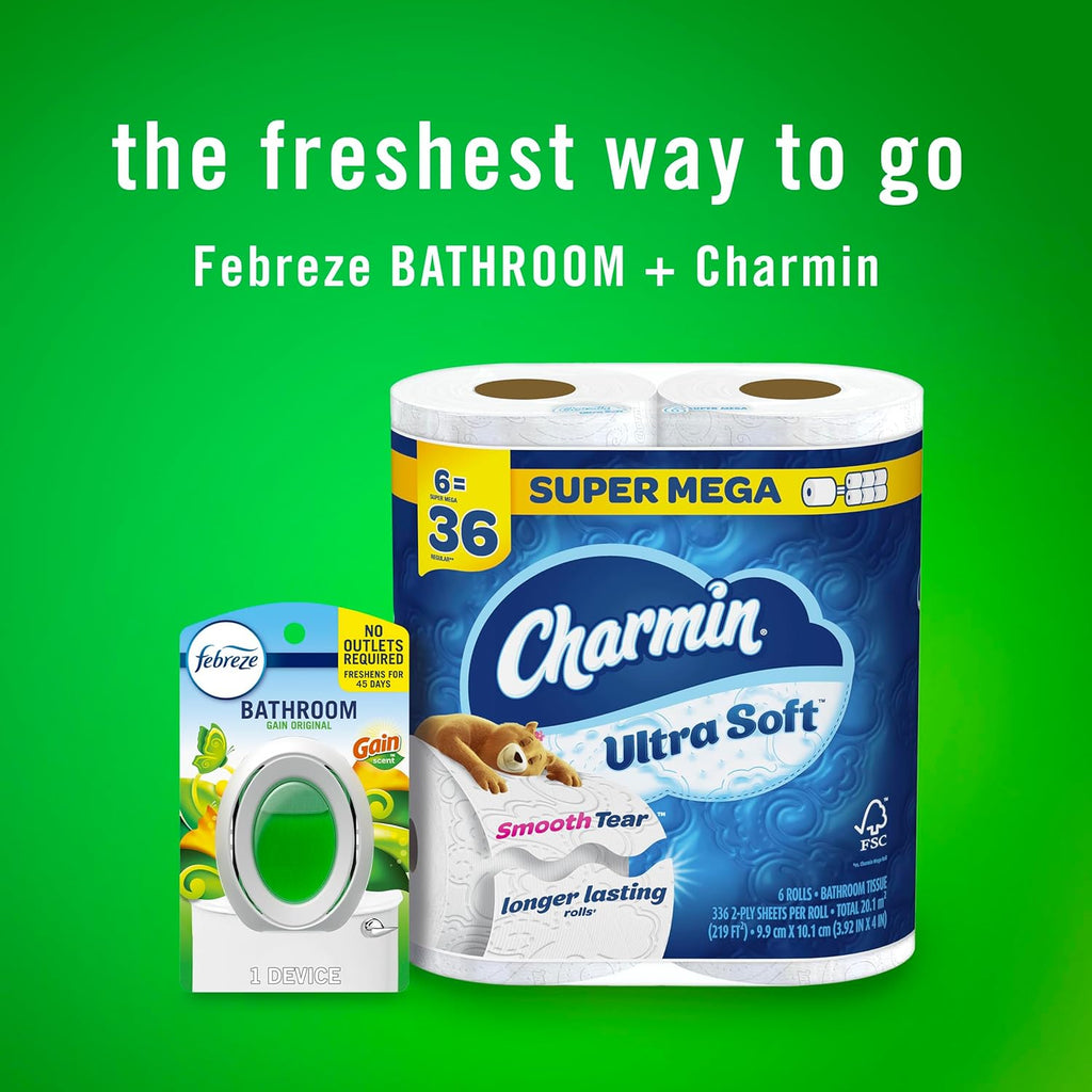 Febreze Bathroom Air Freshener, Odor-Fighting, Plug-In Alternative, Air Fresheners for Home, Bathroom and Kitchen, Closet, Pet & Litter Box Odor Fighter, Gain Original Scent, Multicolor, 4 Count