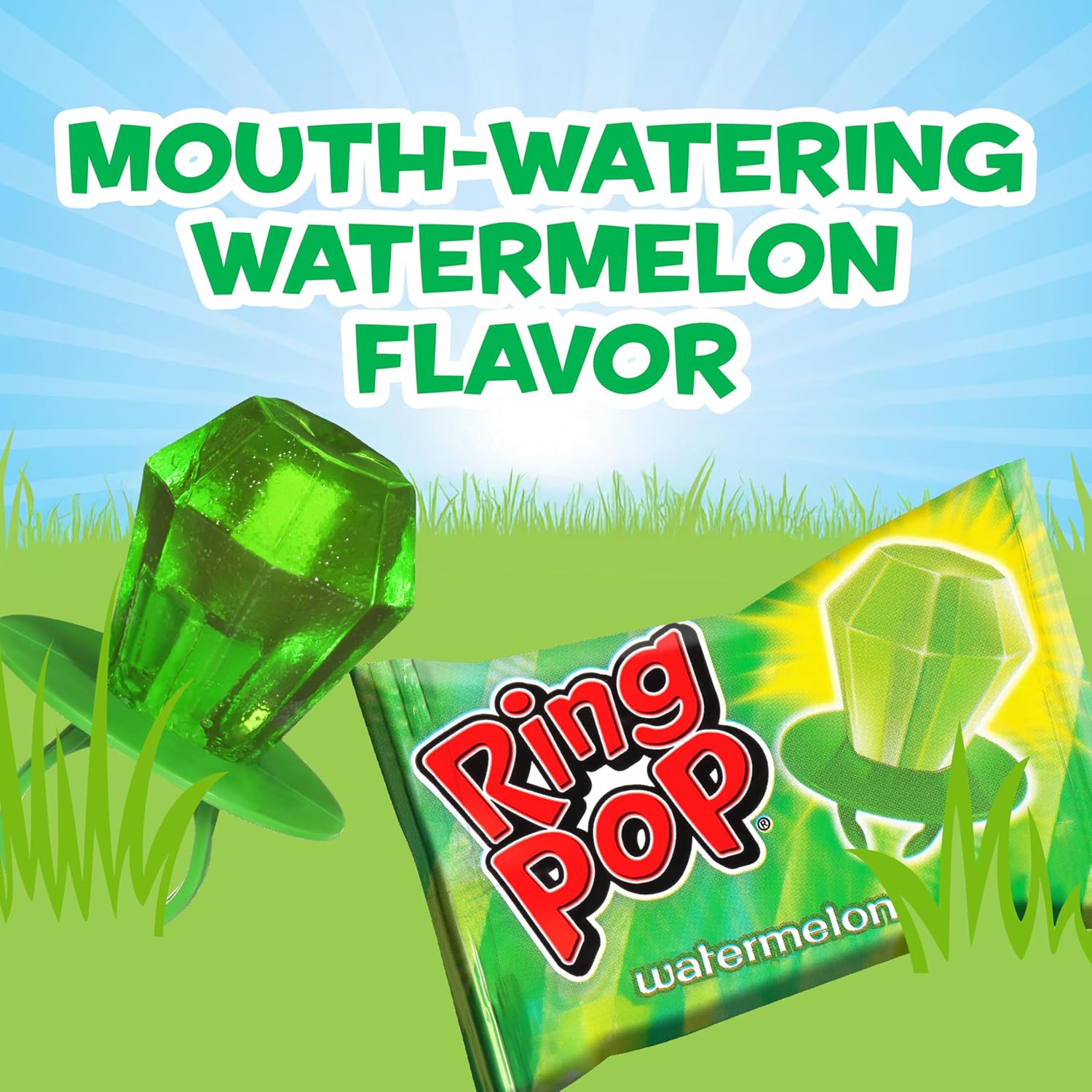 Ring Pop Green Easter Candy Lollipops, 30Ct Bulk Candy Individually Wrapped in Green Watermelon Flavor, Full Size, Fun St. Patrick’s Day Party Favors, Birthday Parties, Easter Basket Stuffers