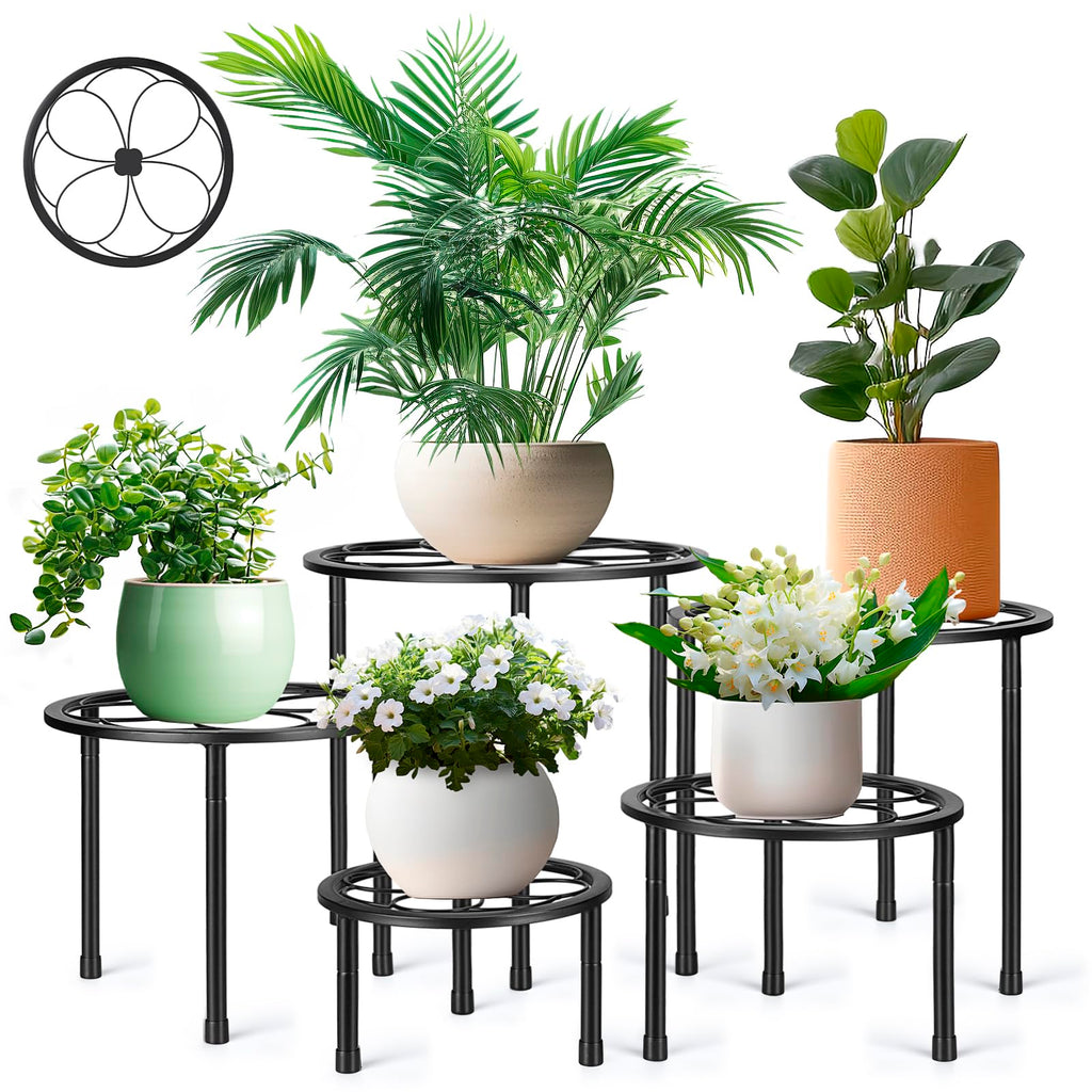 Amaoot 5 Pack Metal Plant Stand, Iron Plant Stands for Indoor and Outdoor | Flower Pot Stands for Multiple Plant, Black Potted Plant Holder for Garden Home