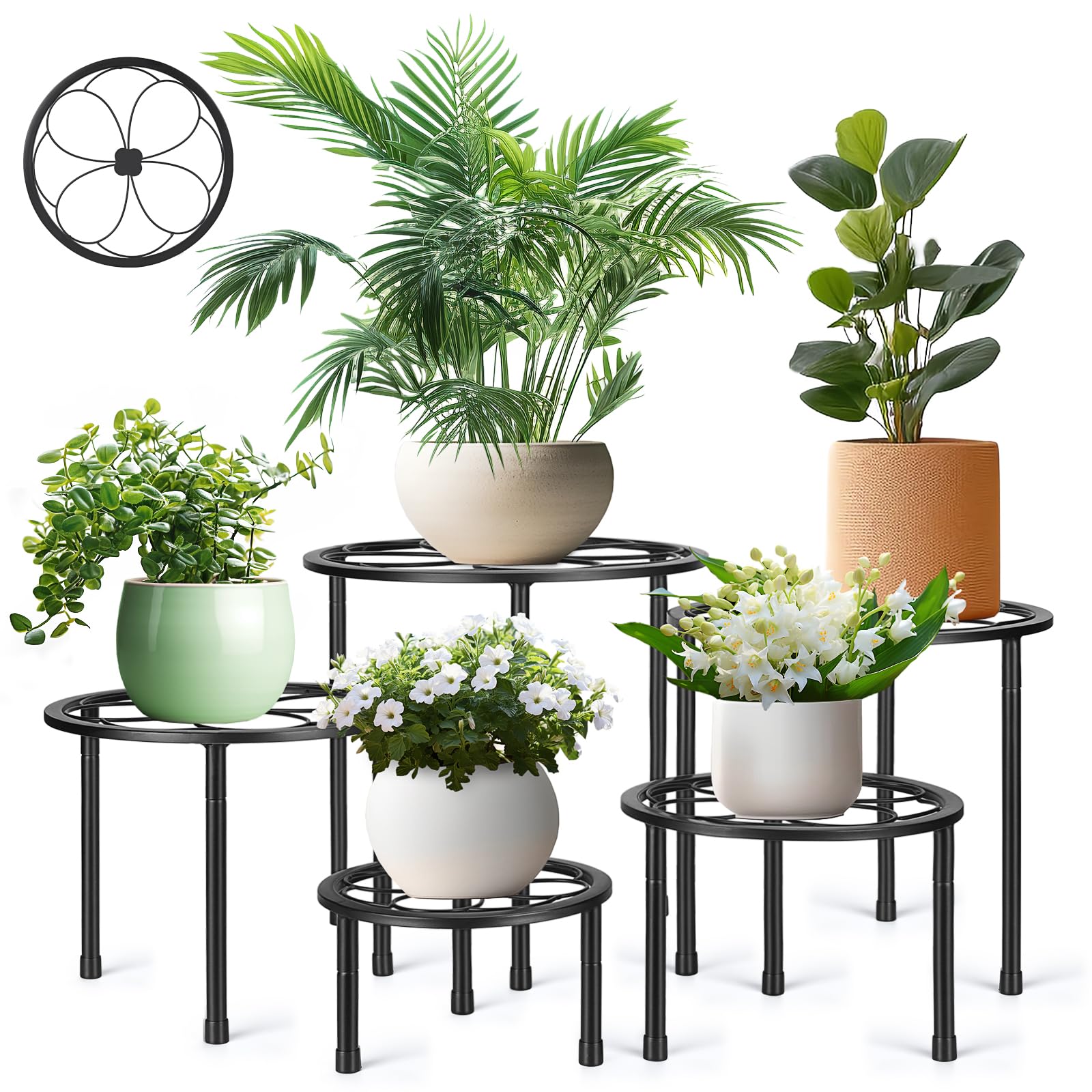 Amaoot 5 Pack Metal Plant Stand, Iron Plant Stands for Indoor and Outdoor | Flower Pot Stands for Multiple Plant, Black Potted Plant Holder for Garden Home