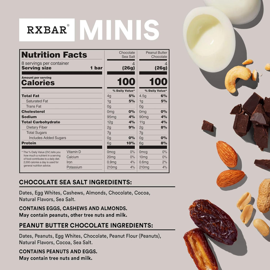 RXBAR Minis Protein Bars, Protein Snack, Snack Bars, Variety Pack, 7.3oz Box (8 Count)