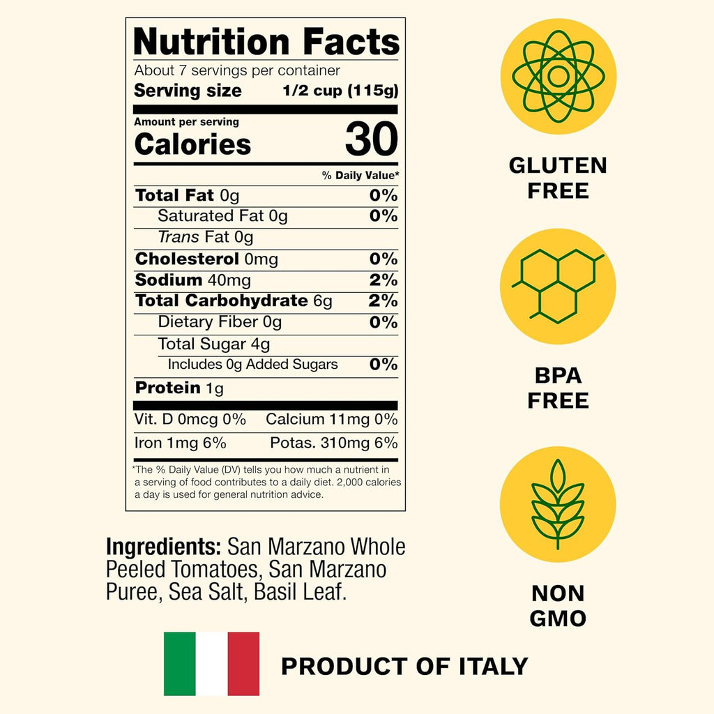 Cento Certified San Marzano Whole Peeled Tomatoes, 28 Oz (Pack of 6), Canned Plum Tomatoes in Thick Puree with Basil, Grown and Processed in Italy