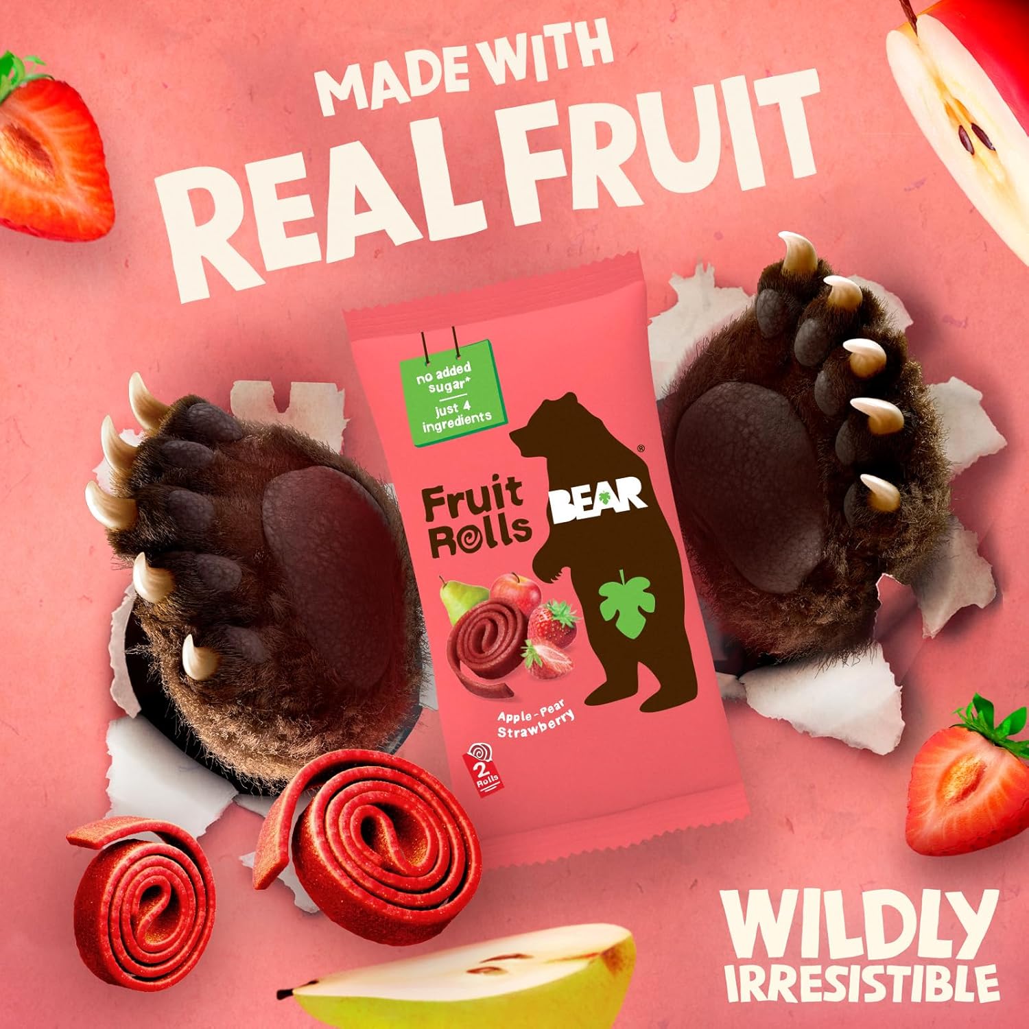BEAR Real Fruit Snack Rolls - Gluten Free, Vegan, and Non-GMO - Strawberry – 36 Rolls, Healthy School And Lunch Snacks For Kids And Adults, 0.7 Ounce (Pack of 18)
