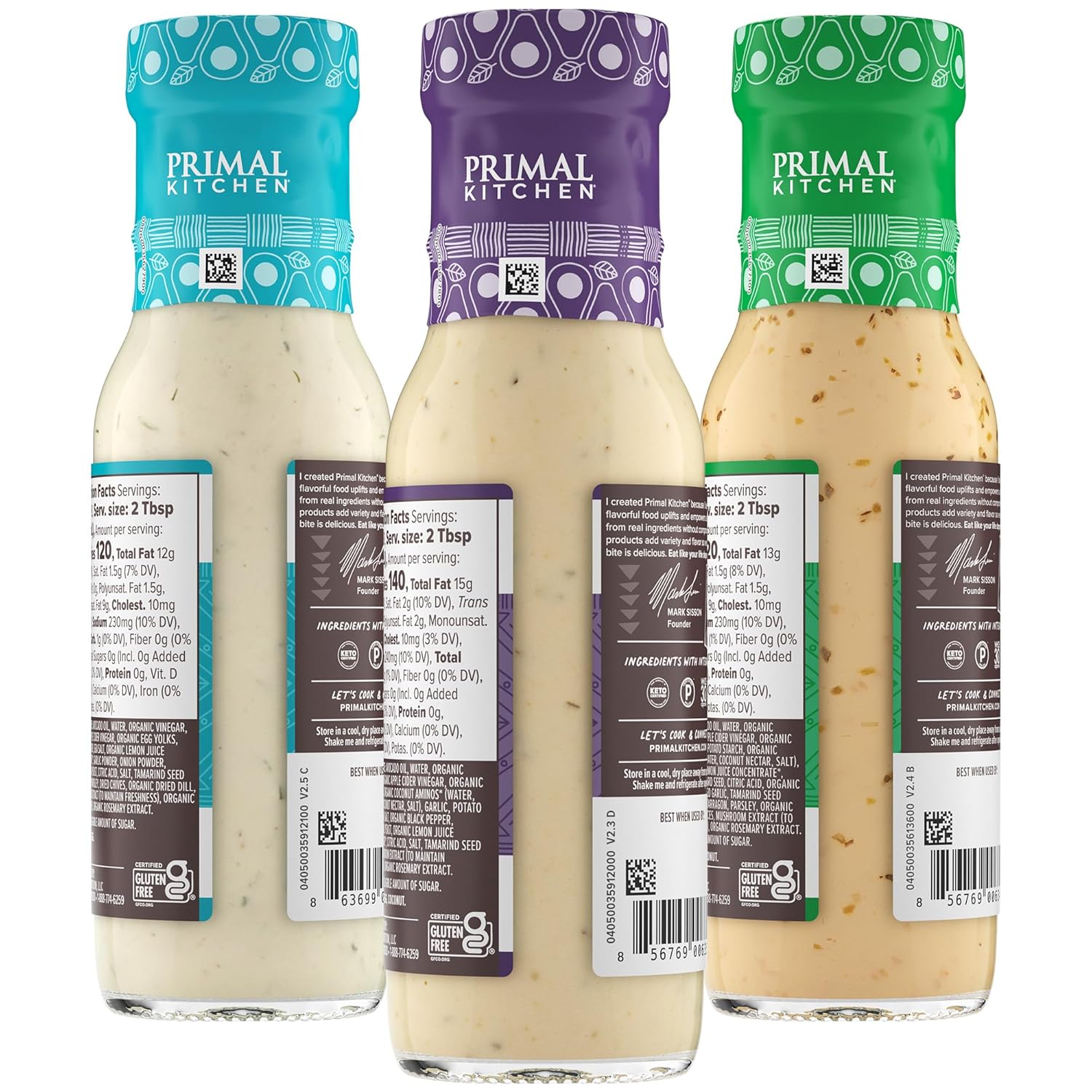 Primal Kitchen Ranch Dressing, Caesar Dressing, and Green Goddess Dressing & Marinade, Made with Avocado Oil, 8 Fluid Ounces, Variety Pack of 3